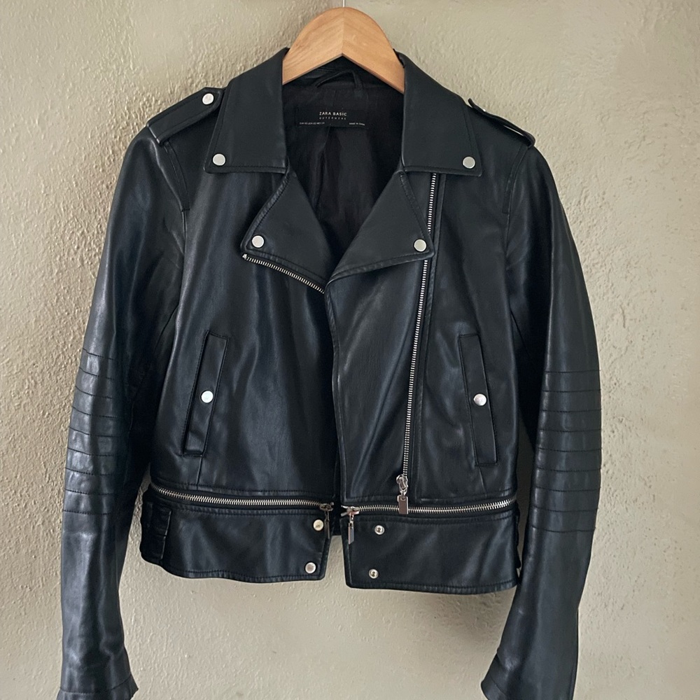 Zara Vegan Leather Moto Jacket, XS